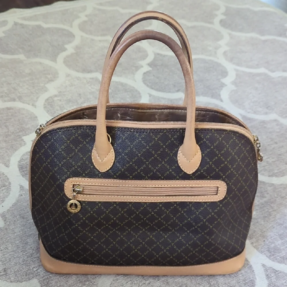 Brown And Tan Leather Patterned Handbag - Picture 2 of 13